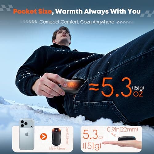 OUTJUT Hand Warmers Rechargeable 2 Pack, 6000mAH Electric Hand Warmer,Portable Pocket Warmer with 3-speed Heating, Gifts for Christmas, Outdoor, Skiing,Travel Essentials, Black — view 4
