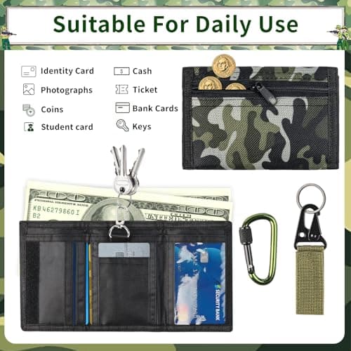 Slim Camouflage Wallet, Boys Camo Purse, Canvas Outdoor Sports Wallet — view 5