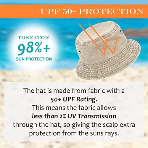 TOSKATOK Pure Washed Cotton Bucket hat UV Sun Protection Breathable Beach Holiday Travel Hat-STONE-60 — view 5