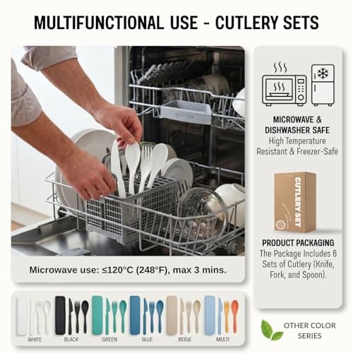 Wrova Reusable Plastic Cutlery Set 24-Piece Cutlery with Knife and Fork Set — view 6
