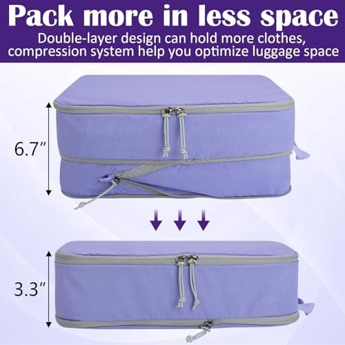 Extra Large Compression Packing Cubes for Travel Essentials, 2 Set Expandable Travel Cubes for Packing Compression Bags Luggage Suitcase Organizer, Purple — view 2