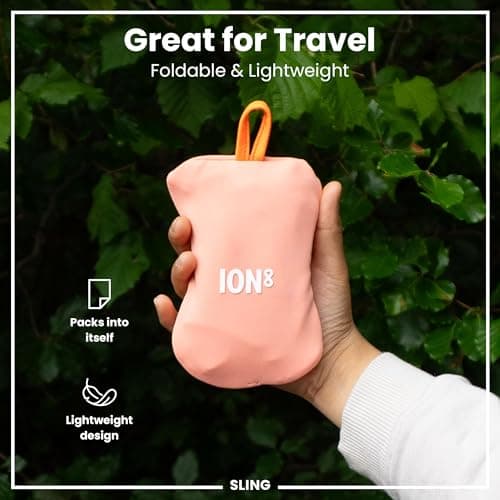 Ion8 Sling Bag – Foldable, Lightweight Water Bottle Holder & Carrier with Pocket, Adjustable Strap & Hook – Machine Washable, Fits 1L Bottle – Travel-Friendly & Easy to Clean Hydration Pouch, Coral — view 2