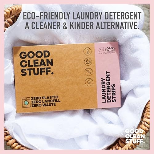 Good Clean Stuff Hypoallergenic Laundry Detergent Strips Sheets 64 loads Eco Ultra-Concentrated Non-Bio Fragrance Free & Unscented for Machine and Hand Washing — view 2