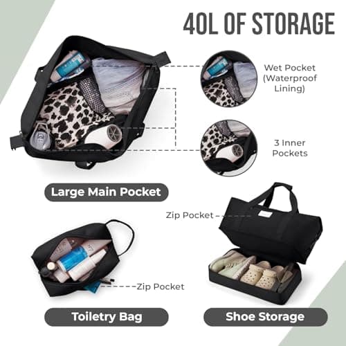 FAROWELL Overnight Hospital Bag, Travel Bags for Women, Pregnancy Baby Maternity Hospital Bag Holdall Duffle, Weekend Bags for Women, Easyjet Cabin Hand Luggage Underseat Weekender Duffel Womens/Mens — view 3
