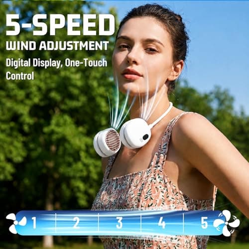 Portable Neck Fan Rechargeable, Hands Free Bladeless with Adjustable 360° Flexible Silicone | 5 Speeds, Ultra-Quiet 40db Lightweight Foldable Wearable Cooling Fan for Home Office Travel Gym (White) — view 4
