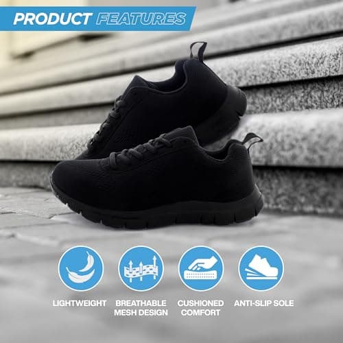 Get Fit Women's Lightweight Running Trainers - Breathable Mesh Gym Shoes with Cushioned Sole - Comfortable Walking & Fitness Sneakers - Lace-Up Athletic Footwear - Black/Black - 5-38 — view 4