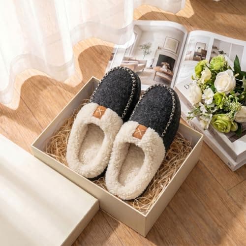LongBay Women's Warm Slippers Memory Foam Slip-On House shoes 5-6 UK, Black — view 3