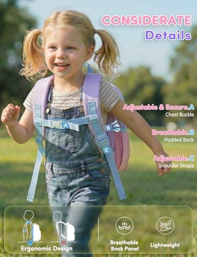 VASCHY Toddler Girls Backpack, Kids' Small Lightweight Quilted School Bag Color-blocked Bookbag for Kindergarten Children Light Purple Pink — view 5