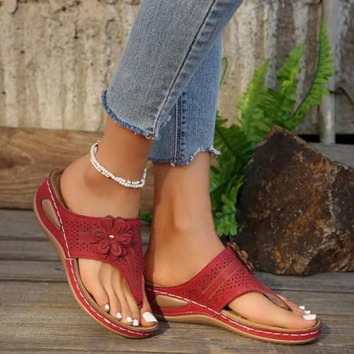 Summer Sandals Women Wedge Flip Flops for Women Orthopedic Sandals Comfortable Flip Flops with Arch Support Summer Casual Wedge Sandal Slippers Dressy Comfy Platform Beach Travel Sandal Shoes — view 2