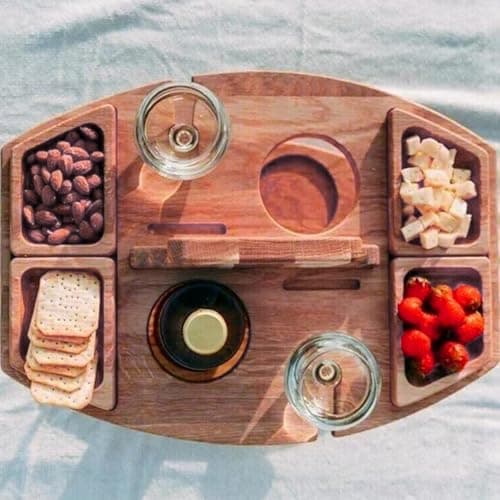 Portable Mini Folding Wine Table - Lightweight Wooden nic Table for Camping Beach and Garden - Easy Carry Khaki Outdoor Accessory — view 3