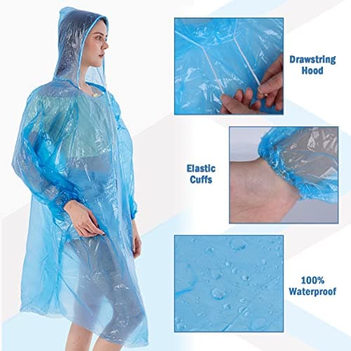 6 Pack Disposable Rain Poncho,Waterproof Emergency Raincoats with Hoods — view 3