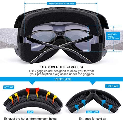 Supertrip Ski Goggles Over Glasses UV400 Anti-fog Skiing/Snowboard Goggles for Men & Women Professional Snowmobile Skate Goggles(black) — view 3
