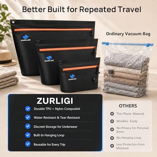 Zurligi Travel Vacuum Bags Kit with Pump, 3-Pack for Clothing & Underwear — view 2