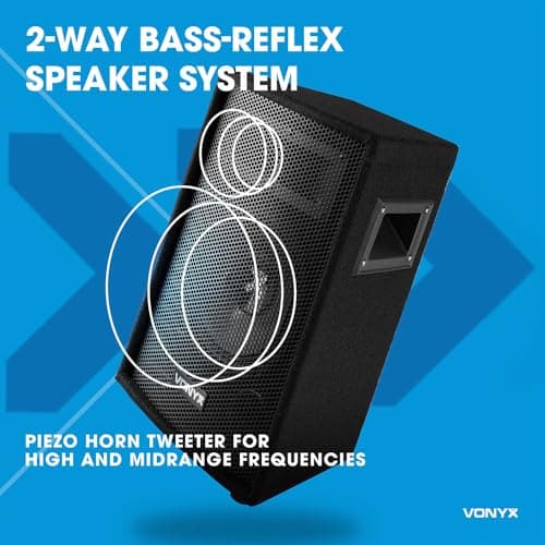 VONYX SL12 Pair of 12" Passive DJ PA Speakers 1200W Peak Power 2-Way Bass Reflex System with Piezo Horn Ideal for Parties, Karaoke, Venues & Home Studio Use — view 3