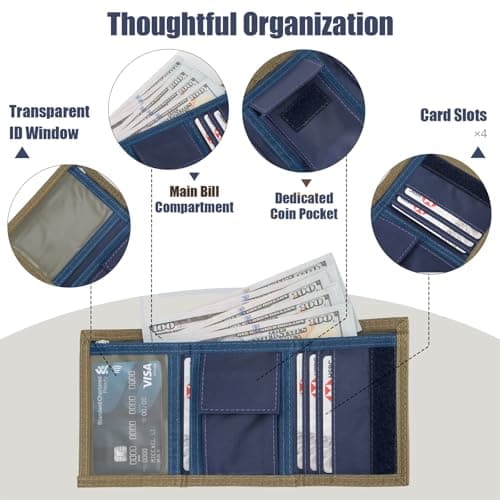 BWBIKE Men's Tri-fold Canvas Wallet, Boy Outdoor Keychain Wallets, Compact Design for Everyday Use, Sports & Travel — view 3
