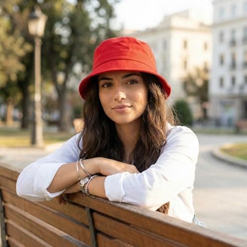 Geukmun Bucket Hat Unisex Cotton Sun Protection Summer Beach Outdoor Fishing Travel Hat UV Packable Red — view 4