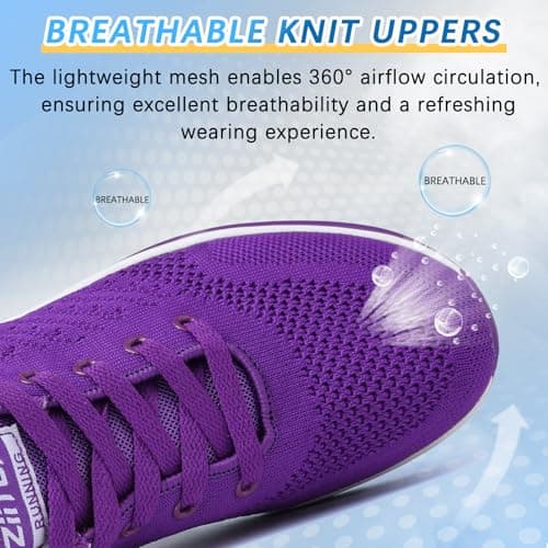 Running Shoes Womens Trainers Walking Shoes Air Cushion Athletic Sneakers Ladies Breathable Mesh Sport Sneakers Lightweight Non Slip Casual Tennis Workout Jogging Gym Trainers Purple — view 3