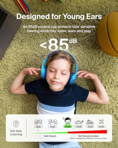 Belkin SoundForm Mini Kids Wireless Headphones with Built-In Microphone, 30H of Playback Time, & Fun Stickers - Over-Ear Headsets for Online Learning, School, Travel, iPhone, iPad, Galaxy - Blue — view 2