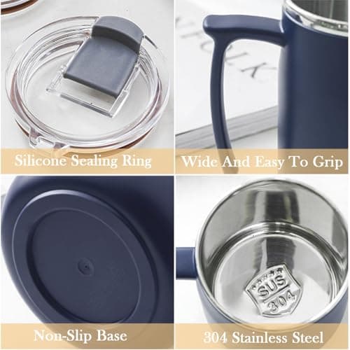 HZXYchen Stainless Steel Travel Mug with Handle – 304 Coffee Cup 500ml with Locking Lid – for Commute, Office & Outdoor – Navy Blue — view 3