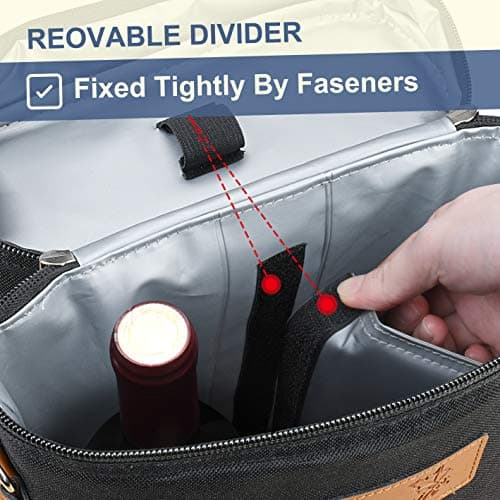 Kato Tirrinia Insulated Wine Cooler Bag, 2 Bottle Padded Wine Tote Carrier for Picnic, Beach, Camping, Wine Lover Gift, Black — view 4