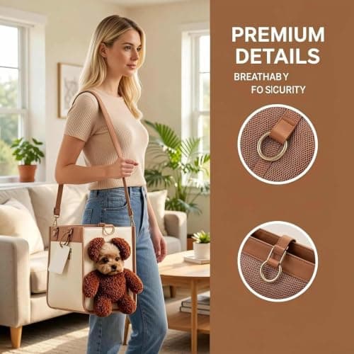 Dog Carrier Bag, Teddy Bear Dog Carrier Bag for Small Dogs And Cats, 2 In 1 Multifunctional Pet Carrier Handbag with Plush and Furry Ears, Portable Convenient Travel Tote Bag for Walks and Errands，S — view 3