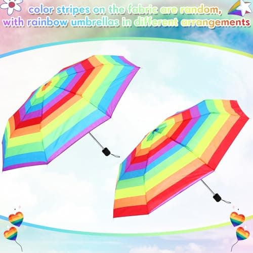 Cunno 12 Pc Rainbow Umbrella Portable Tri Folded Pride Umbrella Windproof Compact Rain Parasol for Travel Beach Wedding Party (Vibrant) — view 6