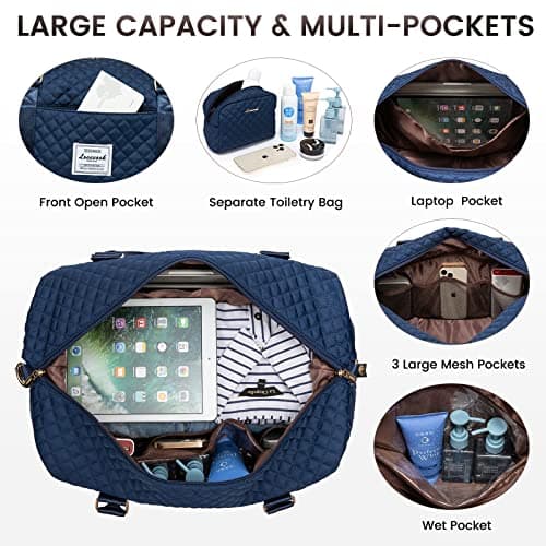 LOVEVOOK Travel Gym Holdall with Wash Bag - Weekend Overnight Duffel with Shoe Compartment - Waterproof Large Cabin Hand Luggage for Ryanair EasyJet Hospital Vacation — view 3