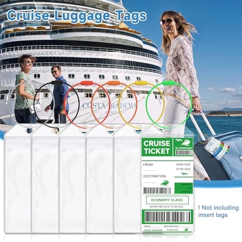 Alyvisun 6Pcs Cruise Luggage Tag Holder, Waterproof Cruise Luggage Tags with Zip Seal and Steel Loops, Clear Suitcase Tags for Ships Baggage Labels for Travel Luggage Baggage Bags — view 2