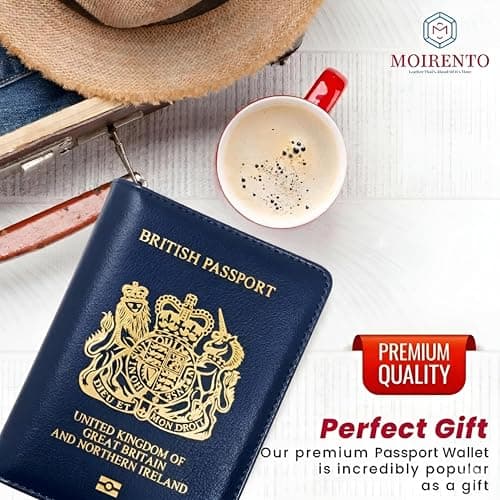 MOIRENTO UK Passport Holder Cover Wallet, RFID Blocking Leather, Navy Blue — view 6