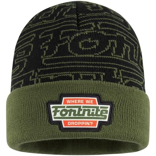 Fortnite Beanie Hat for Boys & Teens, Warm Knitted Winter Hat, Winter Accessories for School Travel Days Out, Gifts for Gamers (6-14 Years, Khaki)