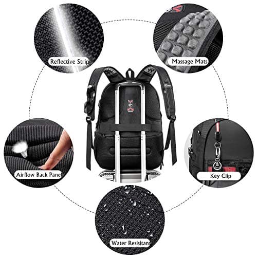 Laptop Backpack, Extra Large 17 Inch Business Travel Rucksack with USB Charging Port Earphone Hole, Durable Water Resistant Work Computer Backpack College/High School Bags for Men/Women/Boys, Black — view 6