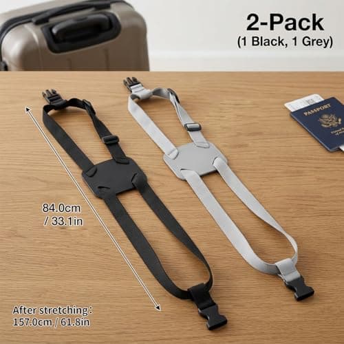 2Pcs Luggage Straps for Suitcases, Adjustable Connector Straps for Suitcases, Travel Straps for Luggage with Secure Fastening, Black and Grey Set, Compatible with All Suitcase Sizes — view 2