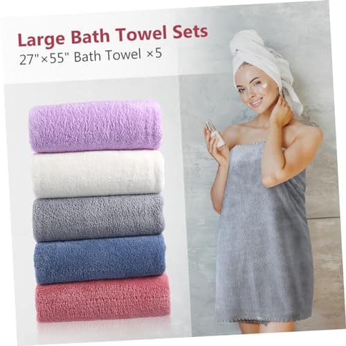 UTHCLO 5 Piece Microfiber Bath Towel Set with Lace Trim in Solid Colour — view 4