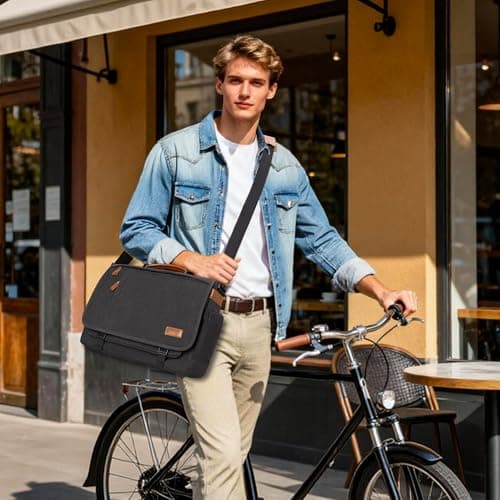 Estarer Messenger Bag 17.3 Inch Upgraded, Water-resistant Canvas Laptop Bag, Computer Shoulder Bag for College Travel Work, Dark Grey — view 2