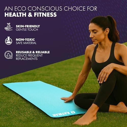 KAYMAN Exercise Yoga Mat Non Slip - Teal, 183 x 60 cm, Training & Workout Mats for Yoga, Pilates, Gymnastics, Stretching & Meditation, Eco Friendly Exercise Mat for Home with Carrying Straps — view 5
