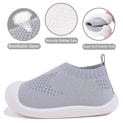 Baby First Walking Shoes 1-4 Years Kid Shoes Boys Girls Trainers Toddler Infant Soft Sole Non Slip Cotton Mesh Lightweight Breathable Slip-on Sneakers Indoor Outdoor Size 6 Grey — view 6