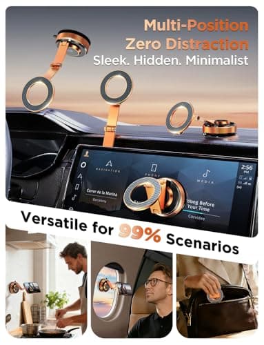 MSXTTLY Car Phone Holder Magnetic– Vmag S3 Phone Holder for Cars with Strong Magnets & Dual Long Arm, Compatible with iPhone 17 Pro Max 16 15 14 13 12 Plus & Android (with Magnetic Ring),Orange — view 2