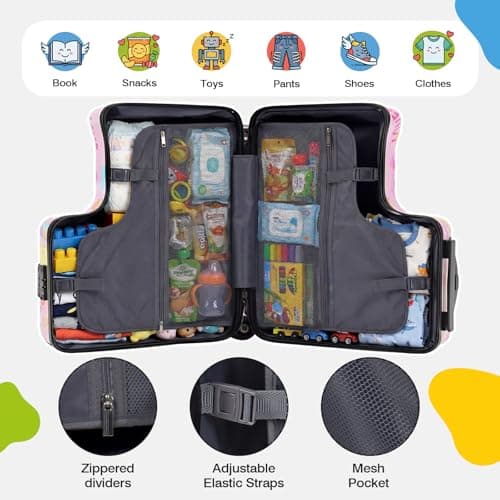 20" Ride On Luggage for Kids,Cute Pattern,Lightweight Hardshell Carry-On Luggage with Double Spinner Wheels,TSA Lock,Circular Handrail,Safety Belt,Foot Pedal,for Boys&Girls,Load Cap. 120 lbs (Pink) — view 6
