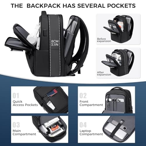 Fenree.geer Expandable Laptop Backpack, 1800D Business Rucksack 21.6L-32.4L — view 2