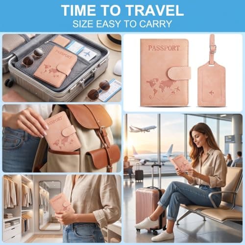 Kaaeiccr Passport Cover, RFID Blocking Travel Wallet Pink Luggage Tag Set — view 6