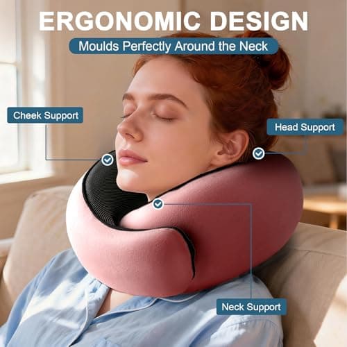 Purecas Memory Foam Travel Neck Pillow, 360° Support with Eye Mask&Earplugs — view 6