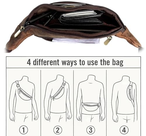 Leather Waist Pack for Men & Women - Full Grain Leather Fanny Bag, Adjustable Sling Purse & Chest Belt Bag - Multifunction Hip Bum Bag, Travel Pouch for Hiking Running & Cycling — view 5