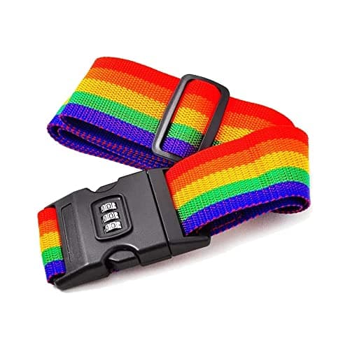 Heavy Duty Non Slip Luggage Straps for Suitcases Packing Belts Travel Accessories Adjustable Bag Strap Rainbow Colour (2 x Rainbow Straps with Lock) — view 2