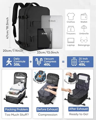 SZLX Vacuum Backpack Travel Bag with Pump, Ryanair Cabin Bags 40x30x20 Underseat Travel Backpack Cabin Size Wizz air, Ryanair Cabin Bags 40x20x25 Carry-ons Easyjet 45x36x20 Laptop Rucksack Women Mens — view 5