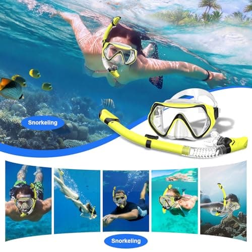 MELUMILU Snorkel Set, Snorkel Mask 180° Panoramic Wide View, Anti-Fog Scuba Diving Gear, Professional Swim Goggles for Free Breathing, Swim, Diving, (Clear Yellow) — view 6