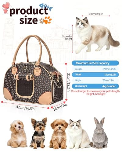 FREEAMG Dog Purse Carrier, water-resistant PU Leather Pet Travel Bag, Brown — view 2