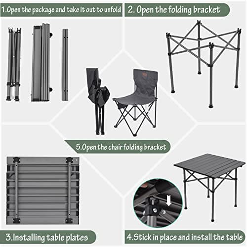 Rainberg Foldable Camping Table Set with 2 Chair, Outdoor Indoor Use for BBQ, Picnic, Garden Parties, Foldable Portable Design. (Small Table with 2 Chairs, Grey) — view 5