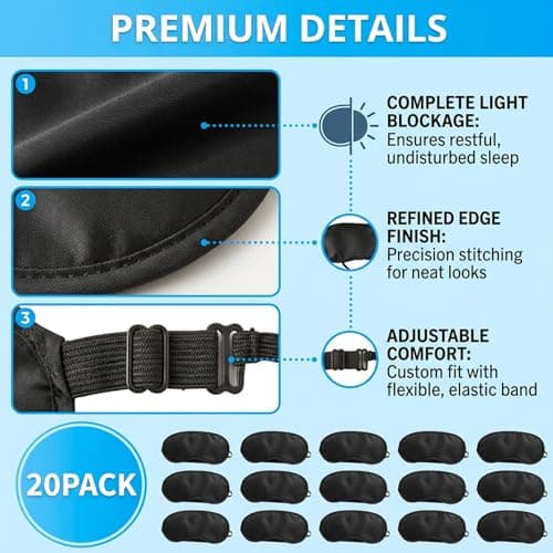 Pack of 20 Blindfolds for Personal Use, Blackout Eye Mask for Sleeping Comfort, Light Blocking Design for Daytime Naps and Travel — view 3