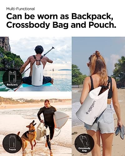 Spigen [20L+2L Set [IPX6] Aqua Shield Waterproof Bag Dry Bag for Hiking Swimming Kayaking, Small Wet Bag, Crossbody Carry, Roll-Top, Robust & Anti-Scratch, Essential Camping, Boating - Snow White — view 3