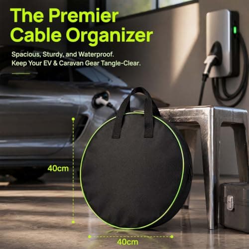 Solvio Waterproof EV Cable Bag, Heavy Duty Caravan Hook Up Cable Storage Bag, Large Capacity Campervan Accessories Organiser for Electric Car Charging Cables, Water Hoses and Camping Gear — view 3